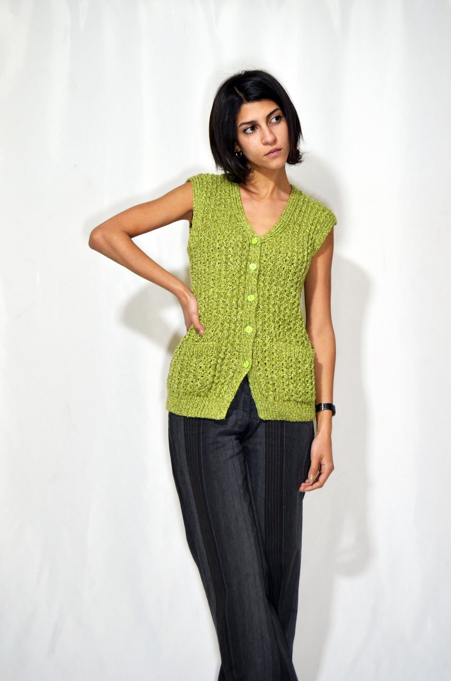 Green Wool Vintage Gilet