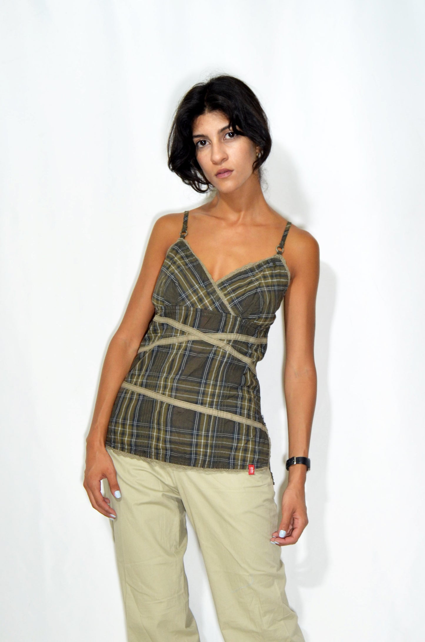 Brown Checkered Vintage Top