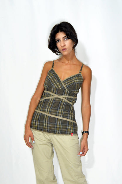 Brown Checkered Vintage Top