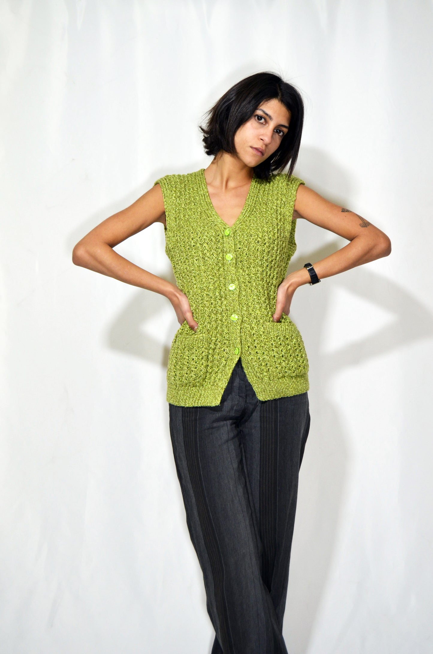 Green Wool Vintage Gilet