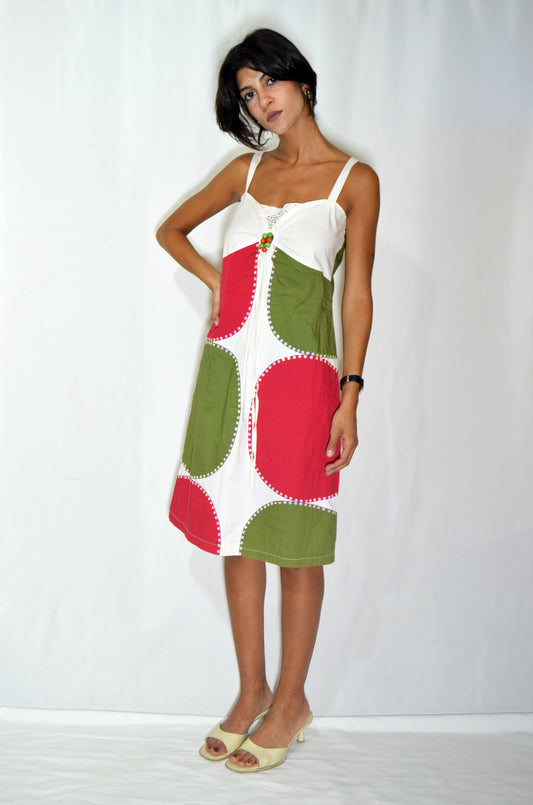Green, Red & White Vintage Midi Dress