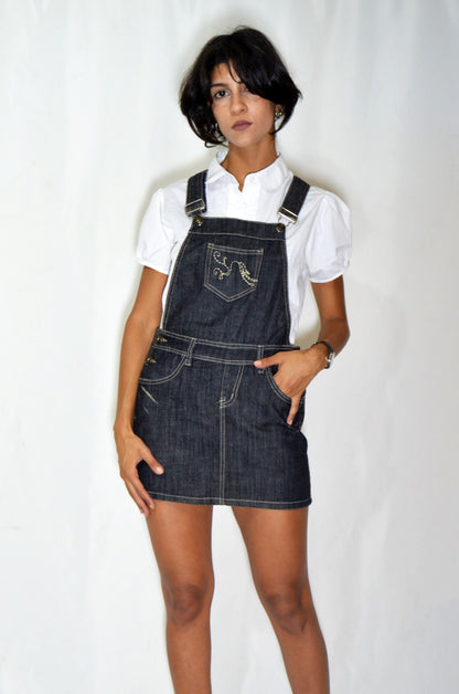 Grey Denim Vintage Embroidered Jumpsuit Skirt