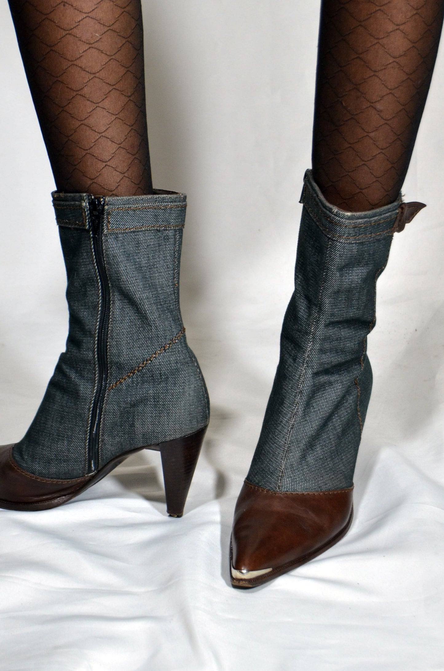 "Episode" Blue & Brown, Leather & Denim Vintage Heels