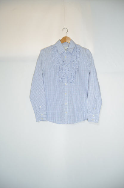 White & Blue Ruffled Checkered Shirt