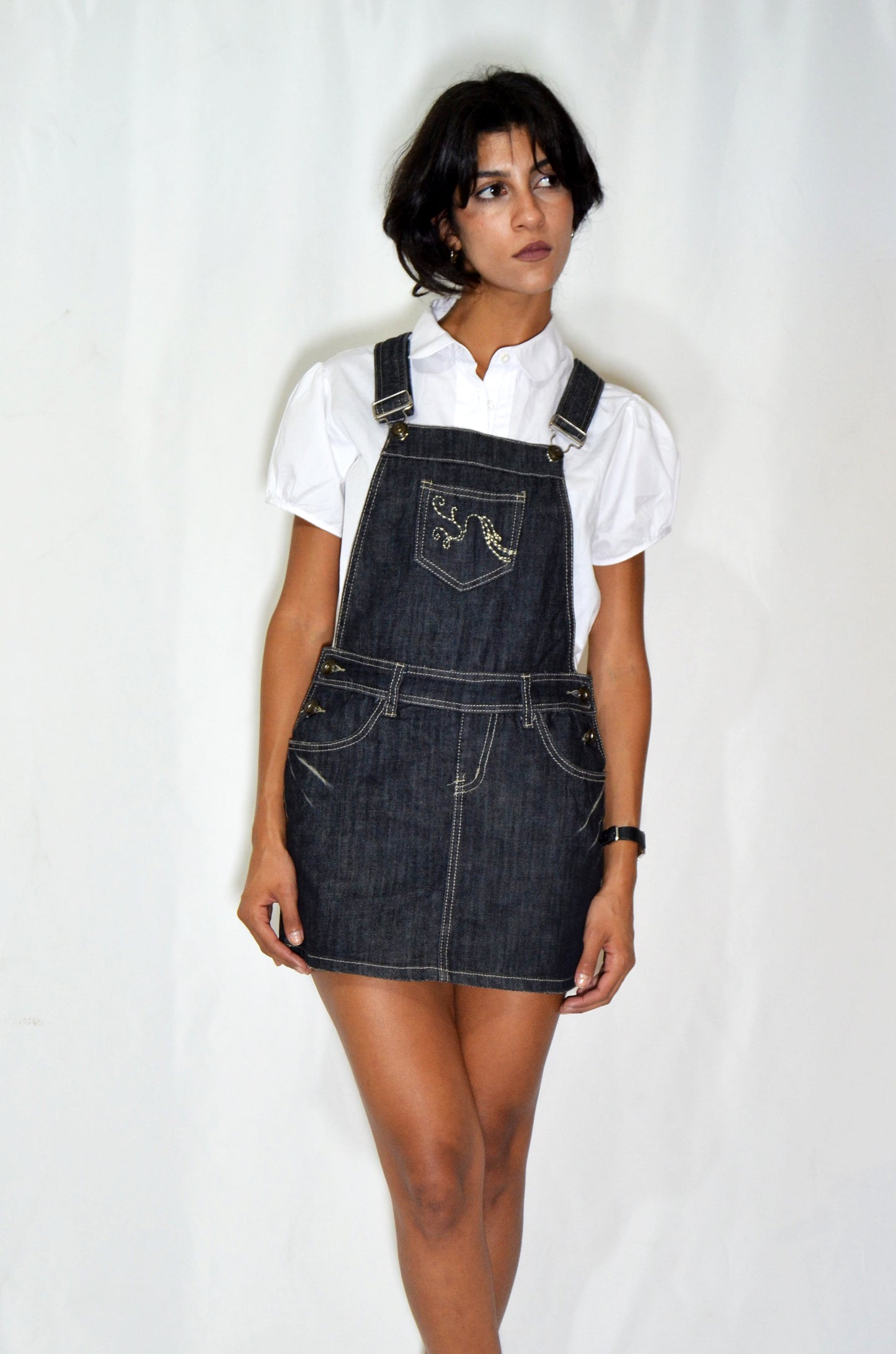 Grey Denim Vintage Embroidered Jumpsuit Skirt
