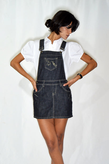 Grey Denim Vintage Embroidered Jumpsuit Skirt