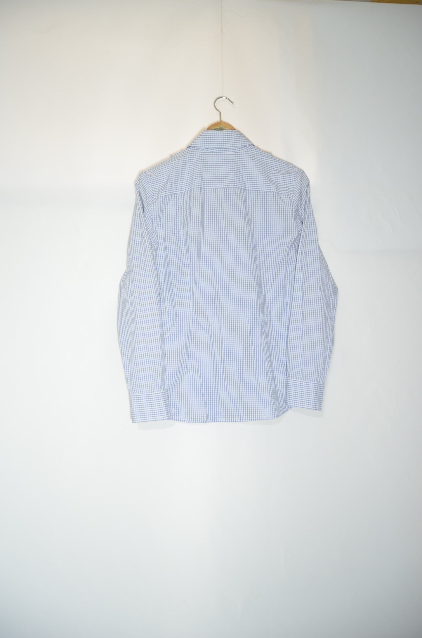 White & Blue Ruffled Checkered Shirt