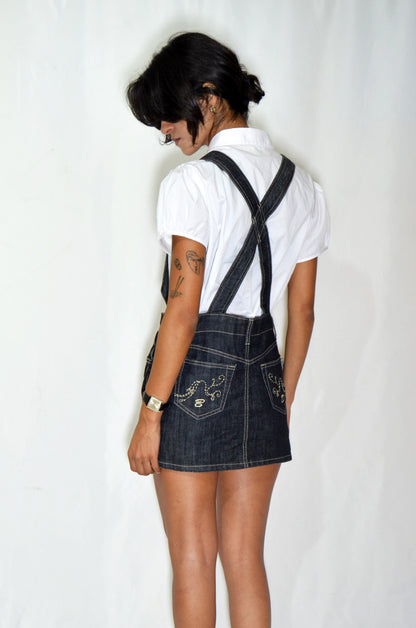 Grey Denim Vintage Embroidered Jumpsuit Skirt