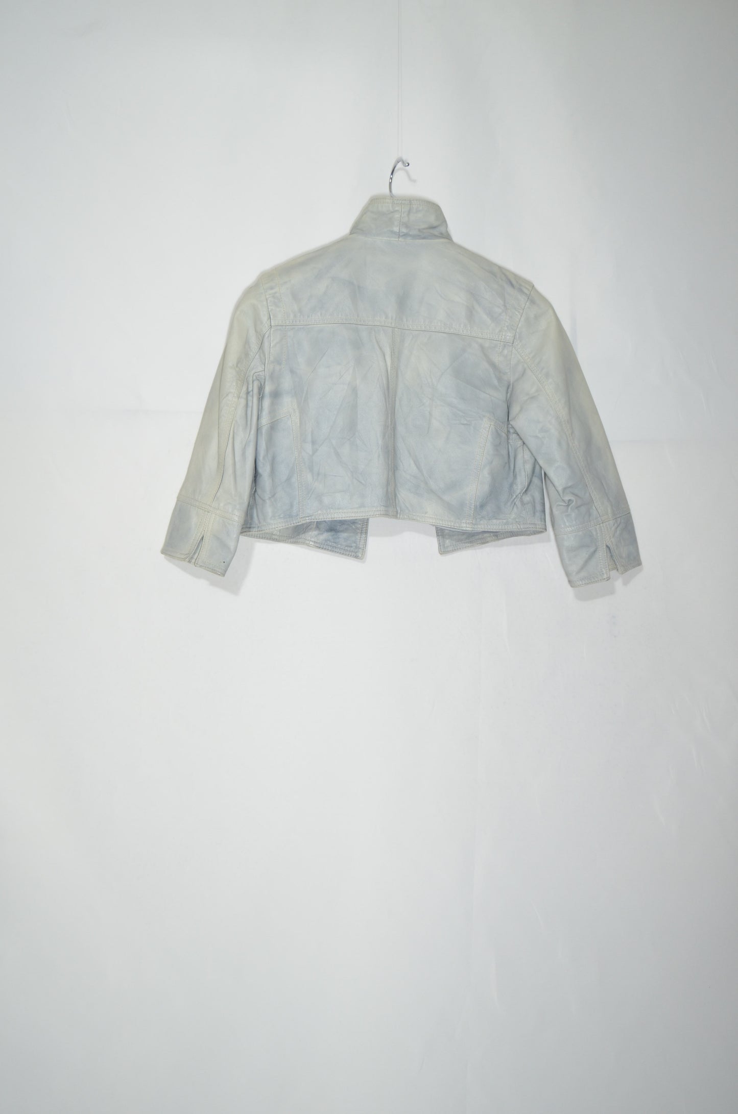 Grey Genuine Leather Bolero Jacket