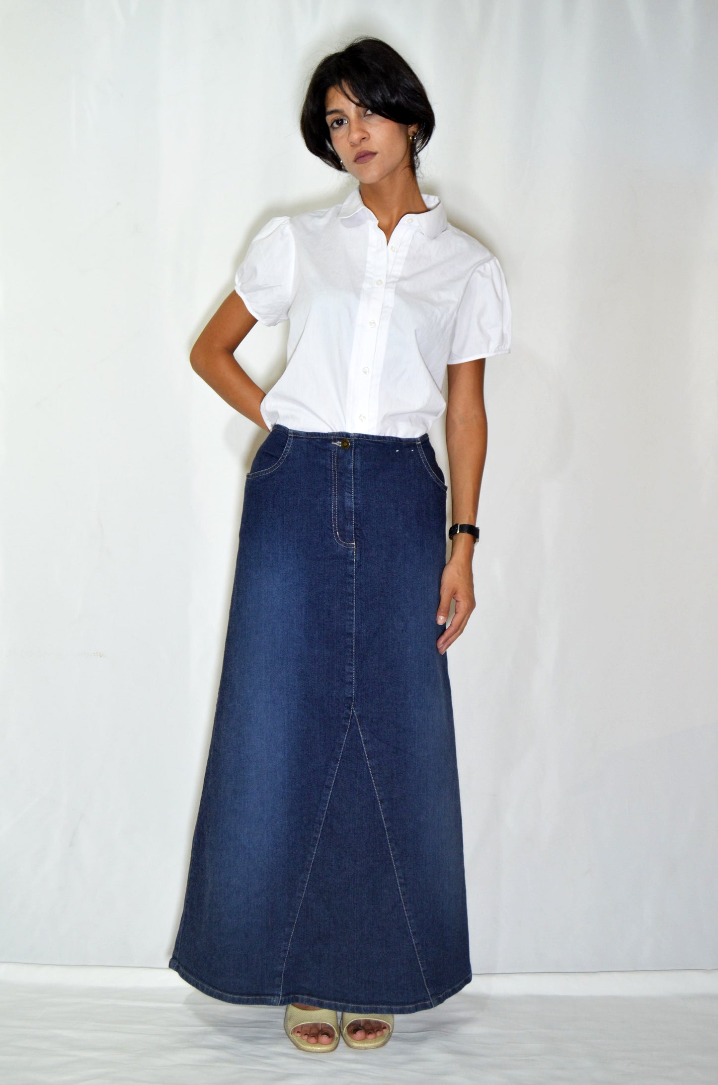 Blue Vintage Denim Maxi Skirt
