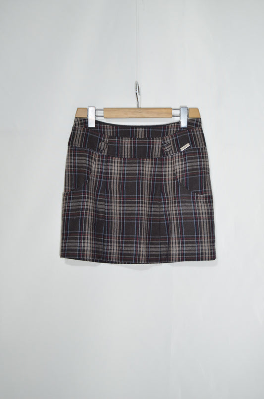 Black Checkered Mini Skirts with Blue & Red Strippes