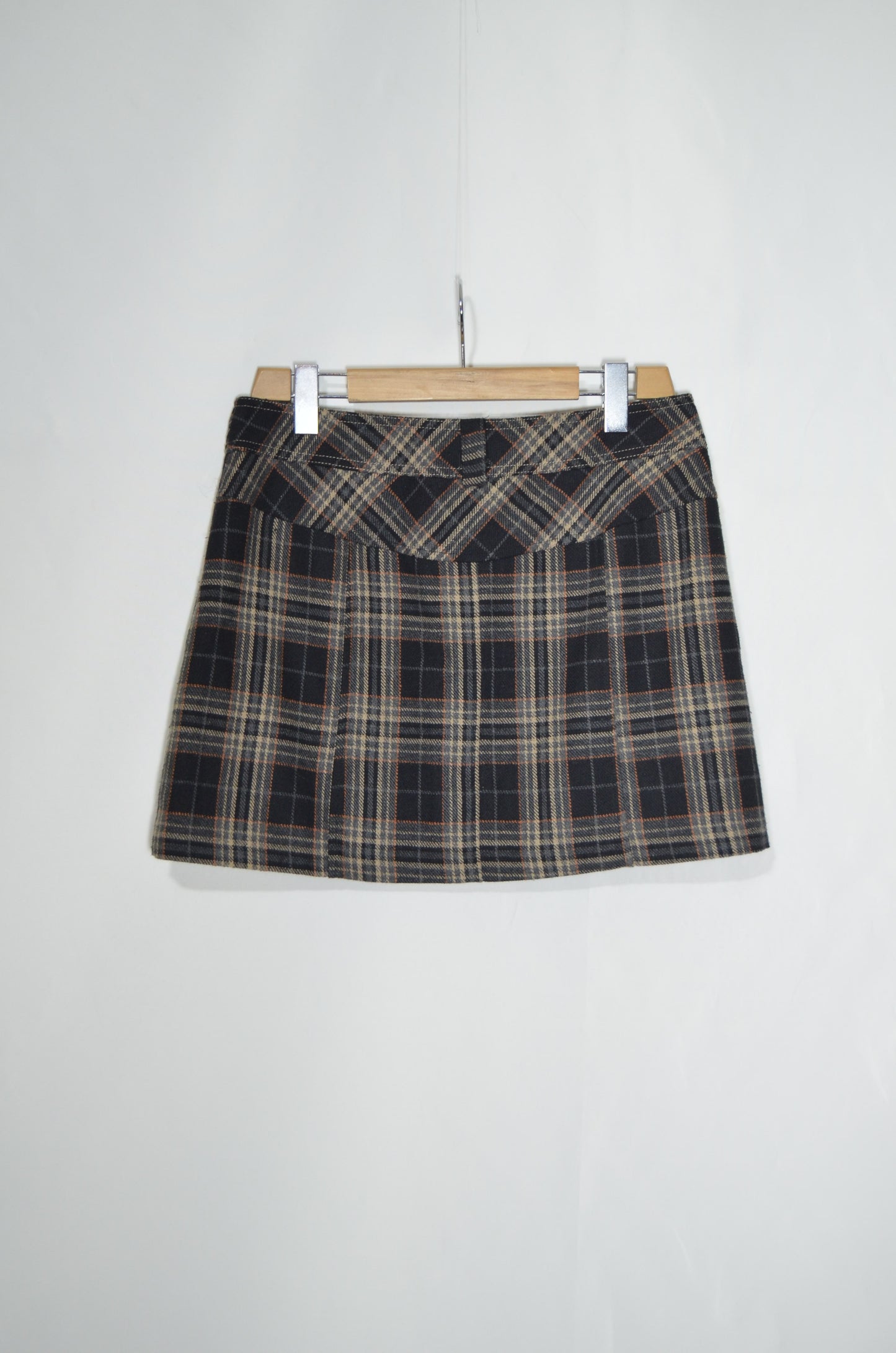 Black Checkered Mini Skirt with Orange Strippes