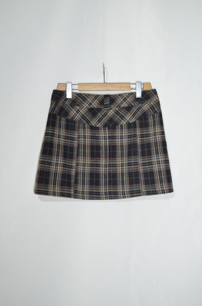 Black Checkered Mini Skirt with Orange Strippes