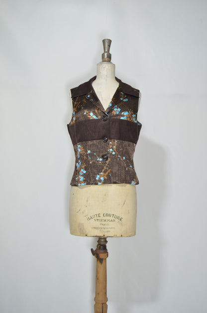 "Kenzo" Brown Floral Silky Vest