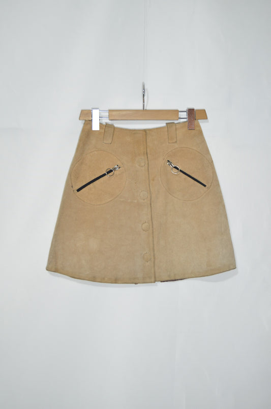 Beige Suede Mini Skirt