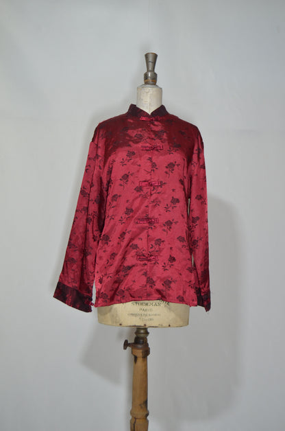 Red Silky Chinese Floral Shirt