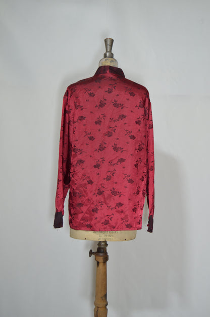 Red Silky Chinese Floral Shirt