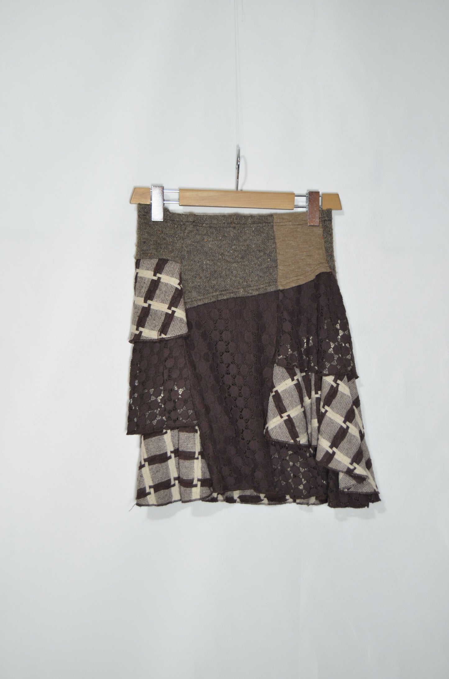 Brown Wool Asymmetrical Midi Skirt