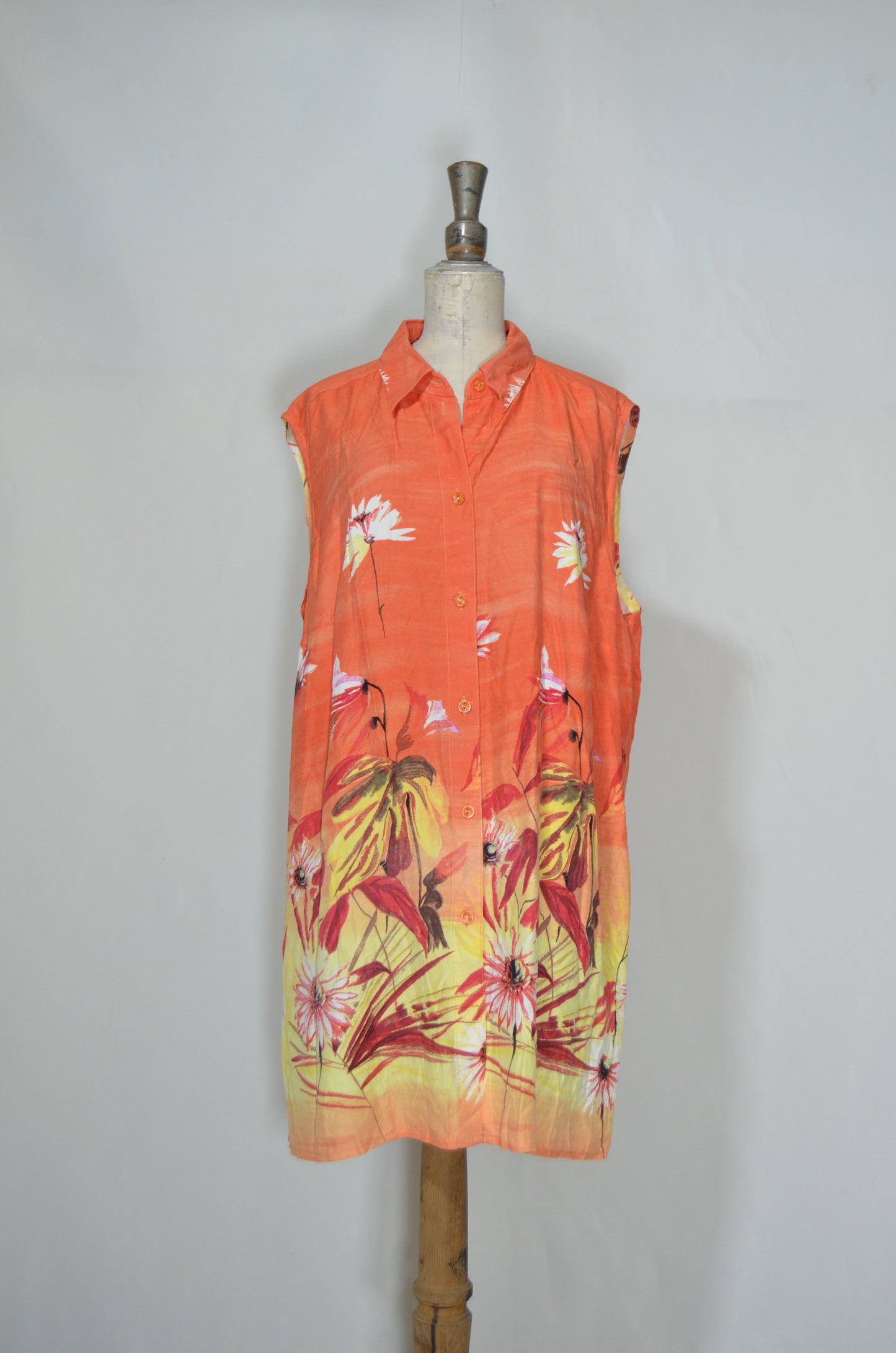 Orange Floral Sunset Sleeveless Shirt