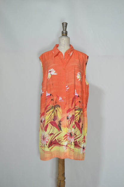 Orange Floral Sunset Sleeveless Shirt