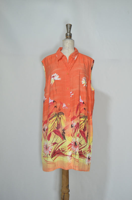 Orange Floral Sunset Sleeveless Shirt