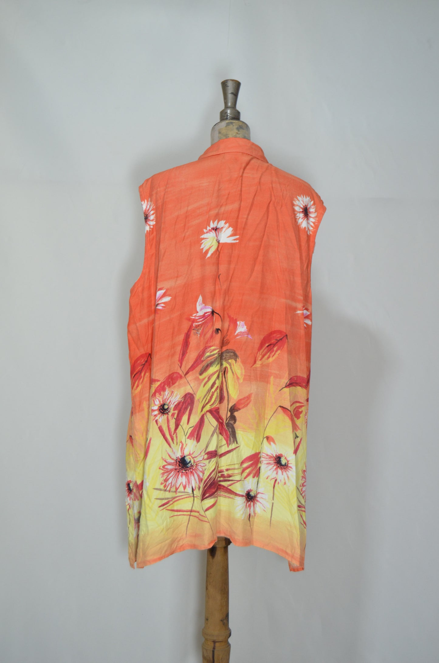 Orange Floral Sunset Sleeveless Shirt