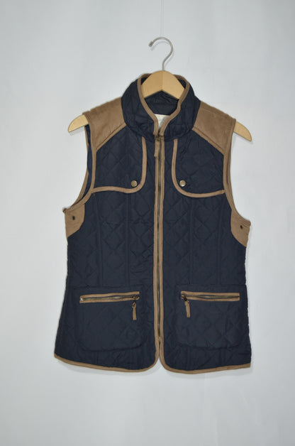 Navy Blue Gilet with Beige Suede Details