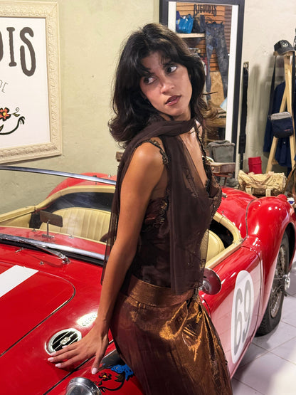 Bronze Sheer Beaded 3-Piece Maxi Dress Set