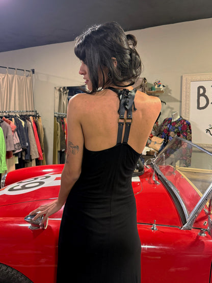 Vintage Leather Strap Maxi Dress