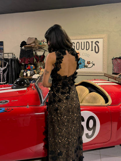 Vintage Karen Millen Lace Appliqué Evening Gown
