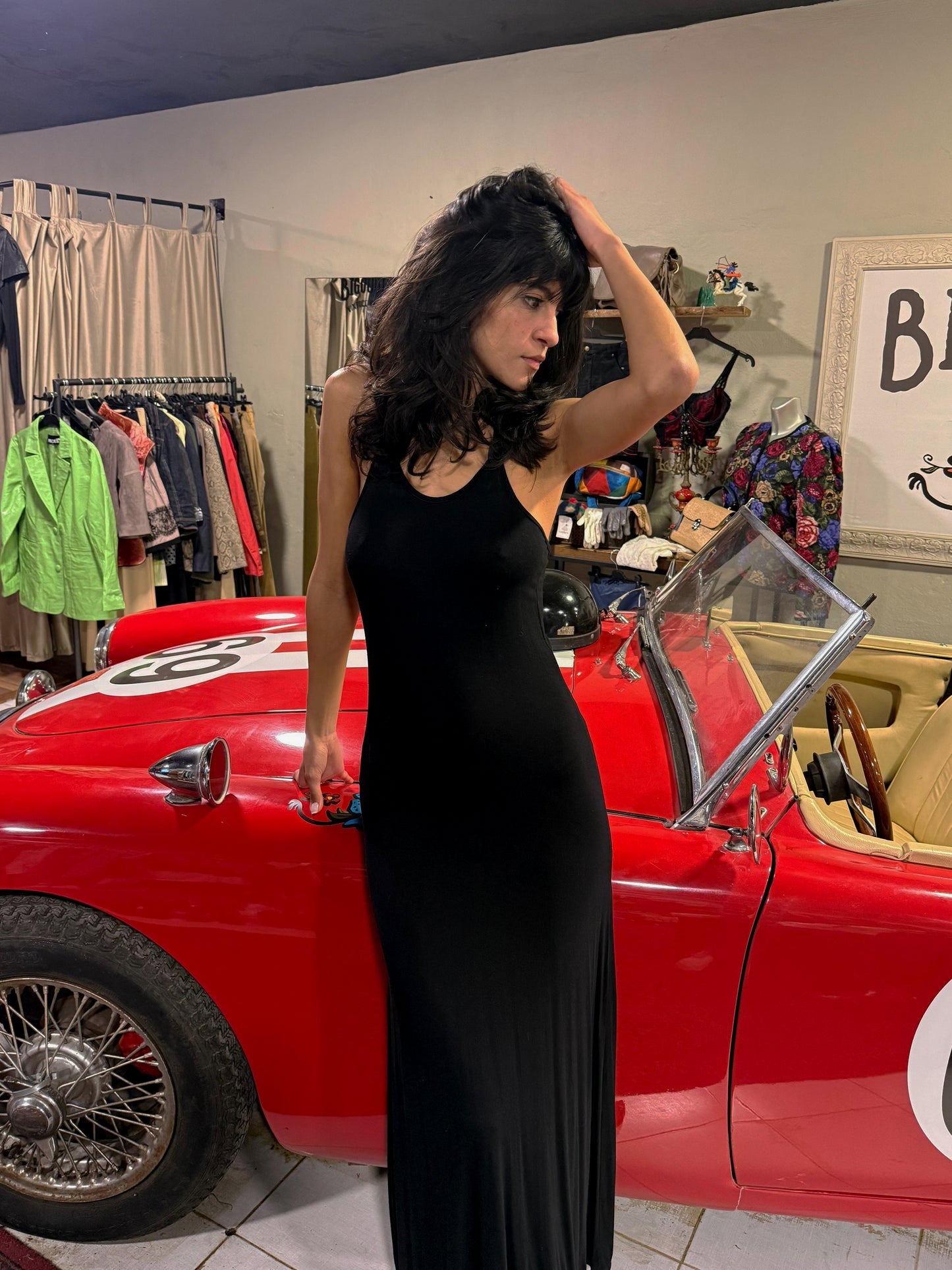 Vintage Leather Strap Maxi Dress