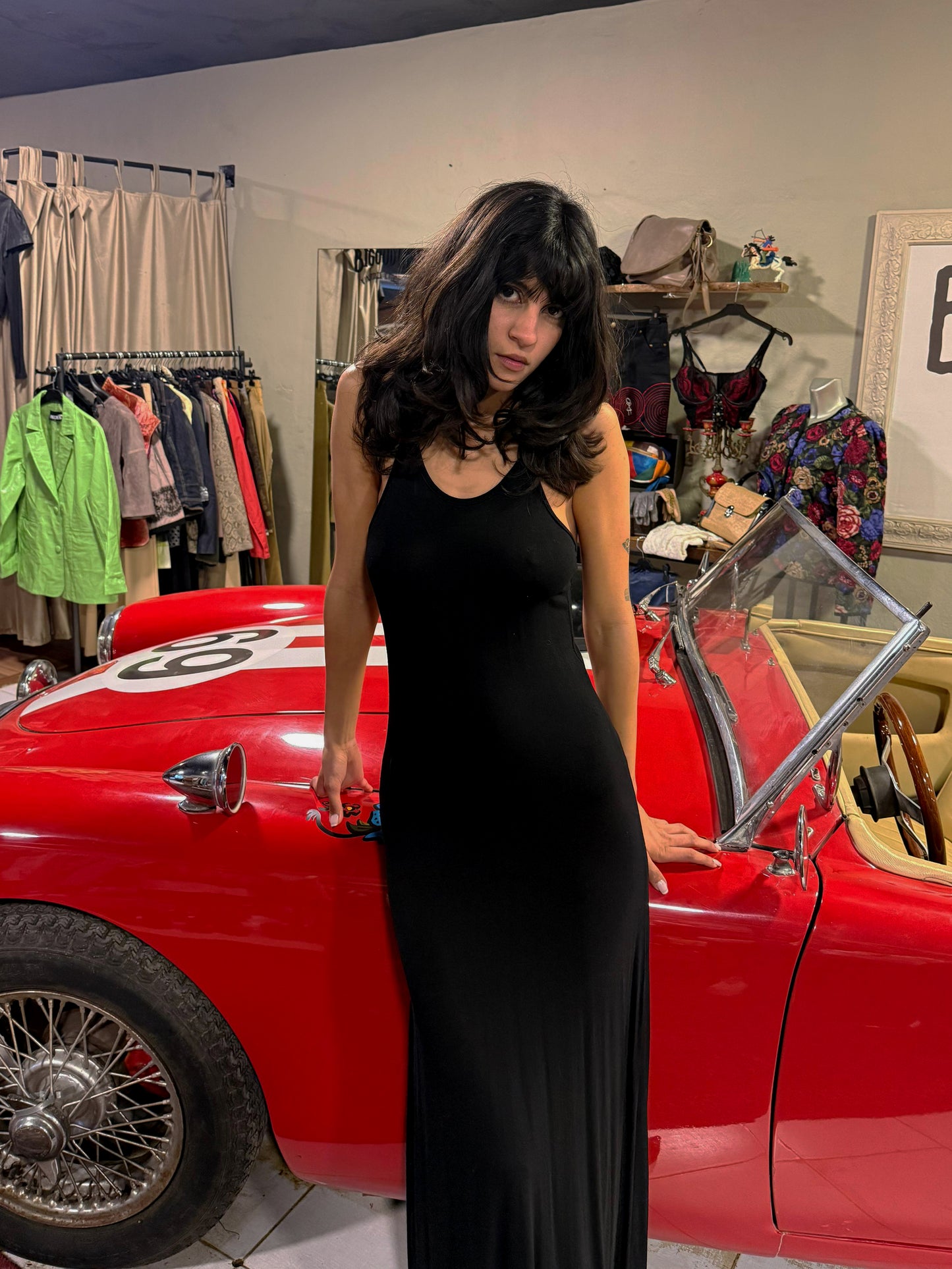Vintage Leather Strap Maxi Dress