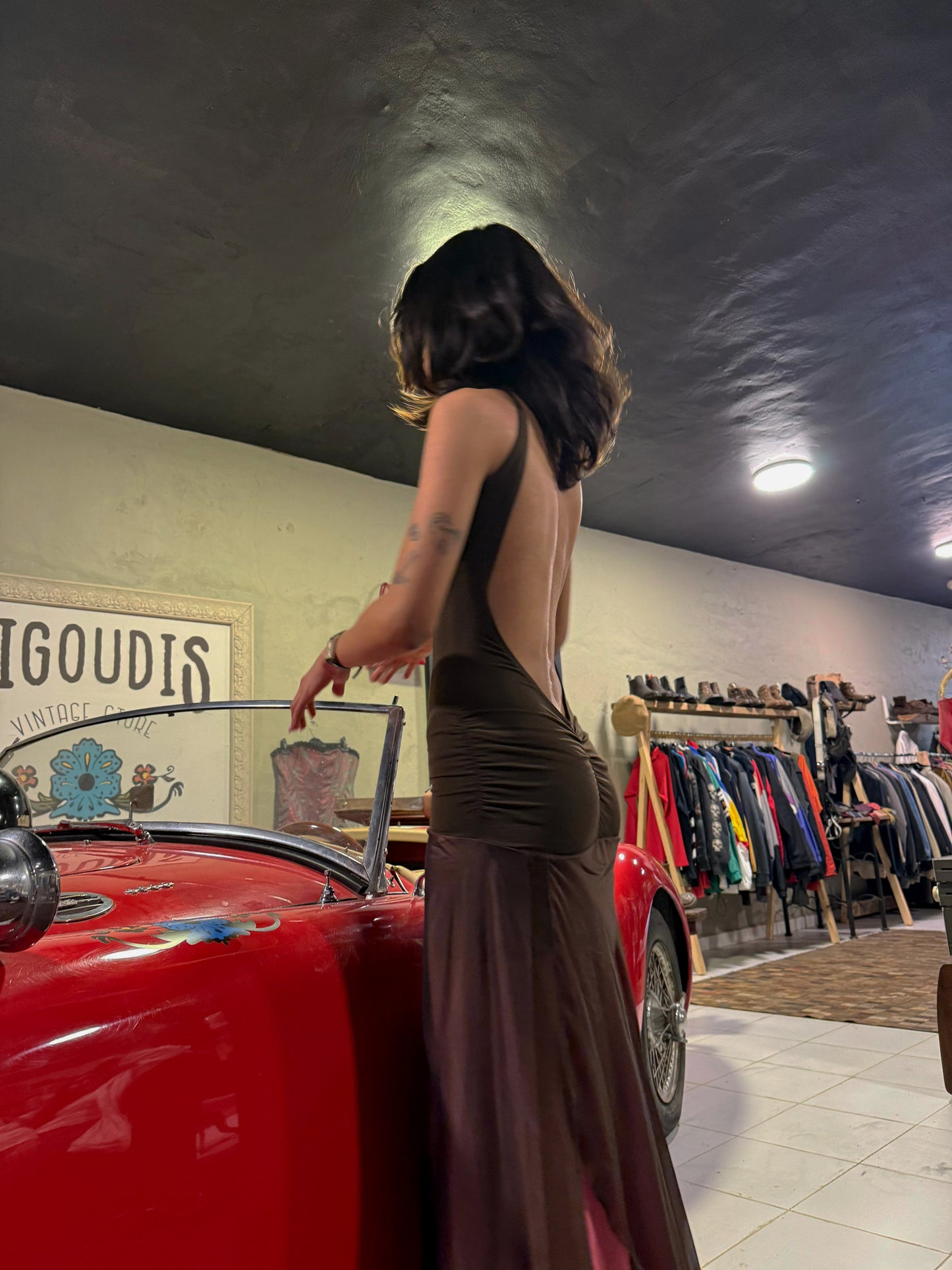 Vintage 90s Backless Halter Maxi Dress
