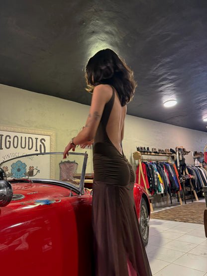 Vintage 90s Backless Halter Maxi Dress