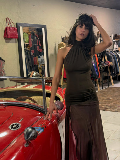 Vintage 90s Backless Halter Maxi Dress