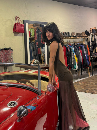 Vintage 90s Backless Halter Maxi Dress