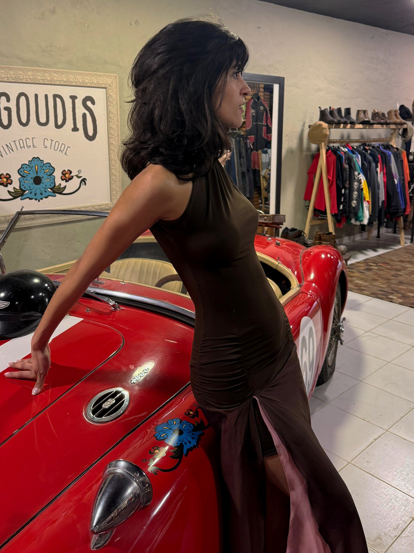 Vintage 90s Backless Halter Maxi Dress