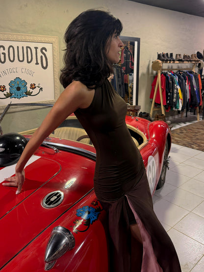 Vintage 90s Backless Halter Maxi Dress
