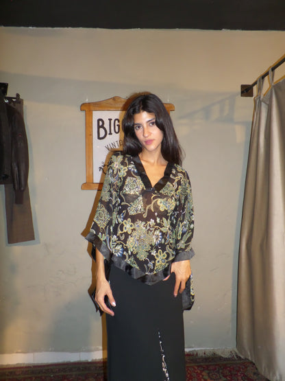 Flowy Patterned Long Sleeve Top