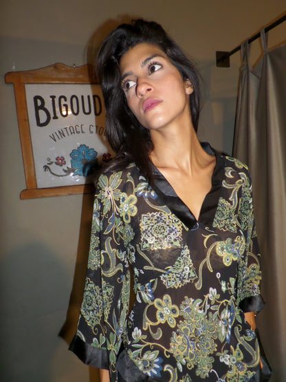 Flowy Patterned Long Sleeve Top