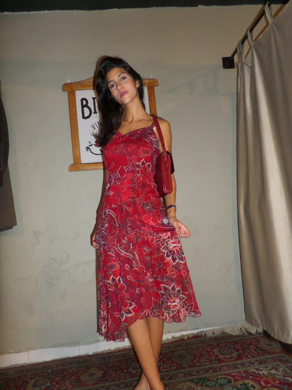 Lovely Asymmetrical Pattern Ruffle Dress