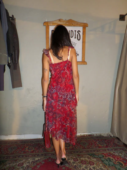 Lovely Asymmetrical Pattern Ruffle Dress