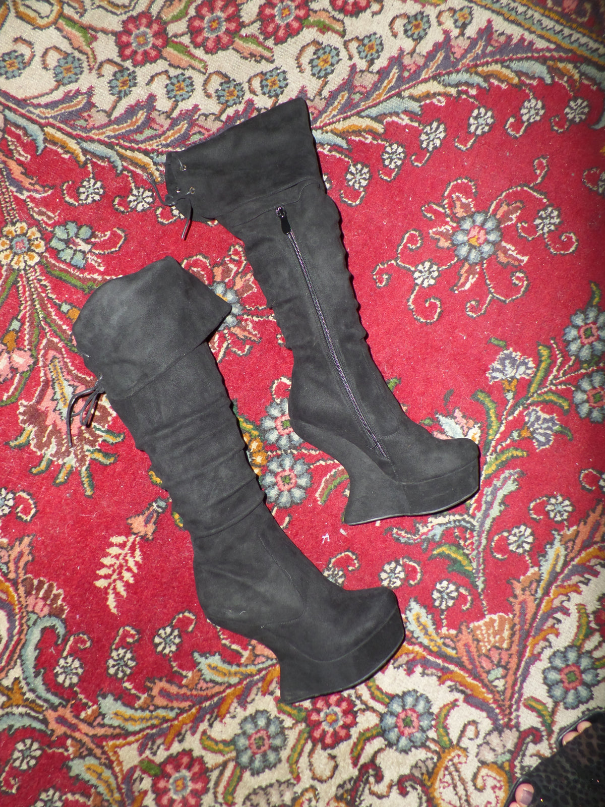 Faux-suede Cantilever Wedge Boots