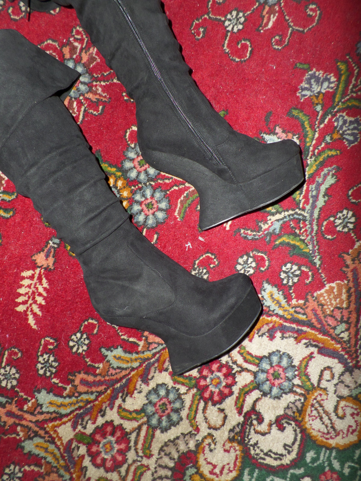 Faux-suede Cantilever Wedge Boots