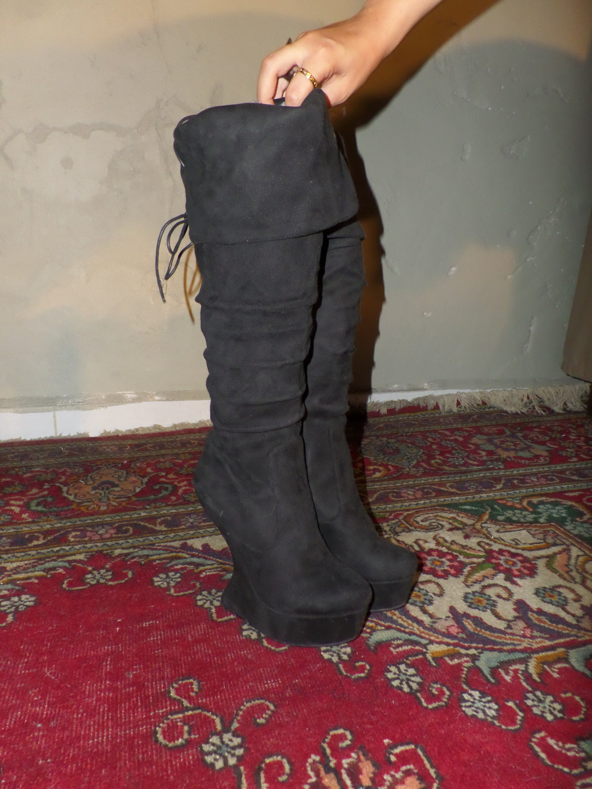 Faux-suede Cantilever Wedge Boots