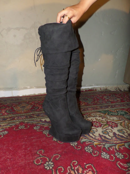 Faux-suede Cantilever Wedge Boots