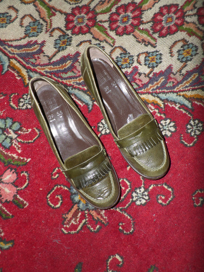 Olive Leather Loafers
