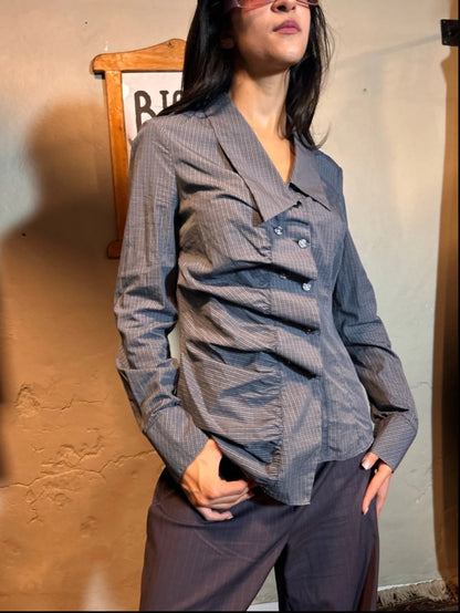 Ruffle Asymmetrical Button-up Shirt