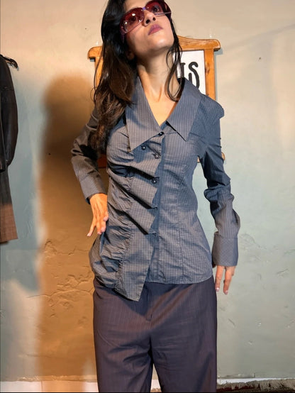 Ruffle Asymmetrical Button-up Shirt