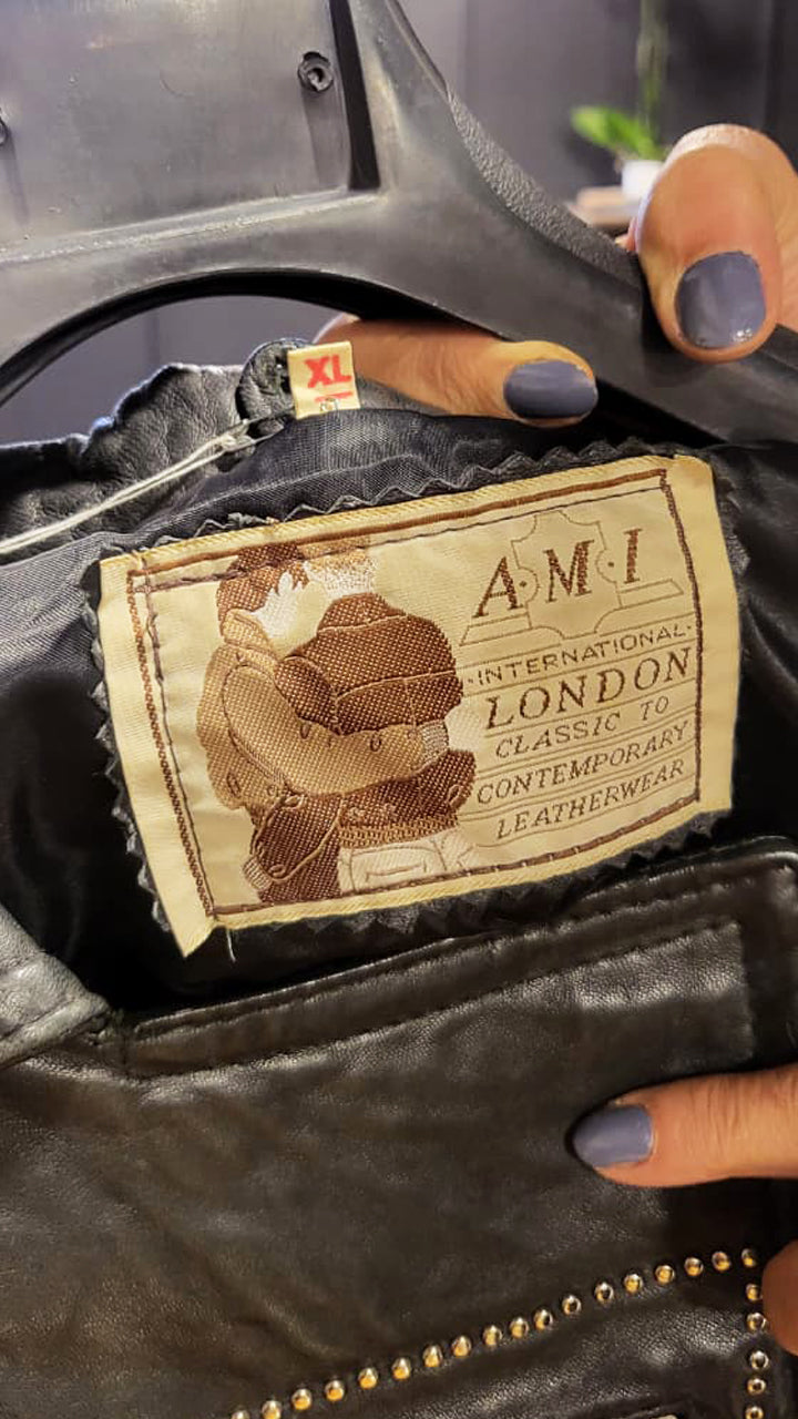 A.M.I London Studded Black Leather Moto Jacket